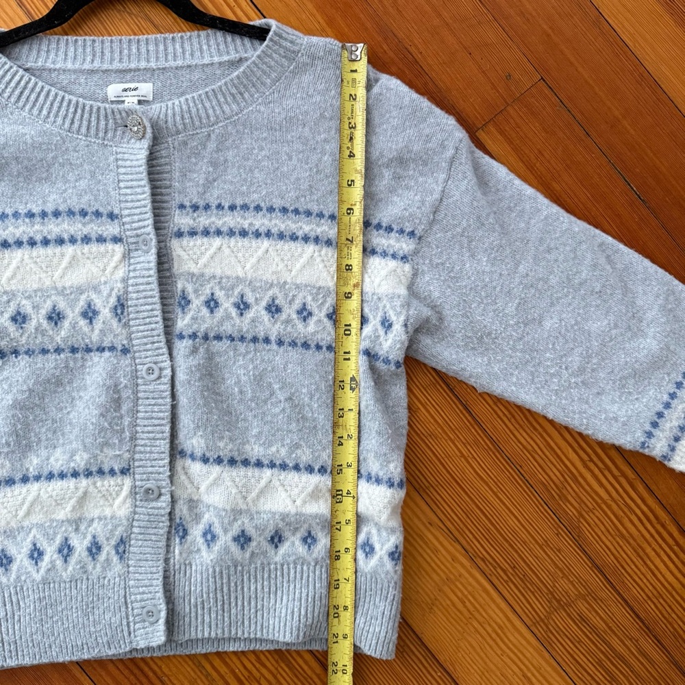 Aerie unReal Fairisle Cardigan Sweater in Medium Heather Gray Size Medium - Picture 8 of 9
